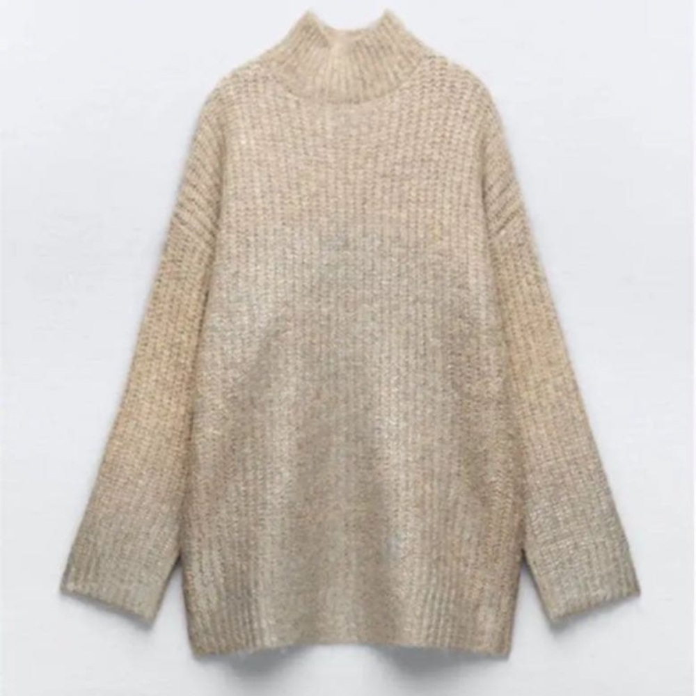 Zara‎ Women's Tan ombré silver cowl Neck Sweater size M new with tags